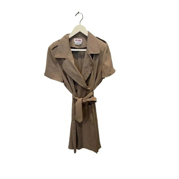 Maggy London Tan Double Breasted Belted Short Sleeve Sheath Blazer Dress Size 14 - Picture 1 of 12